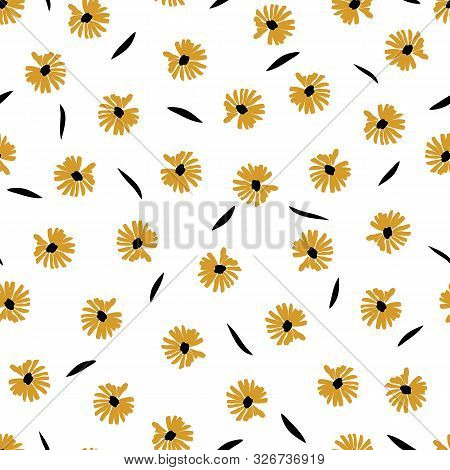 Yellow Daisy Seamless Pattern With White Background
