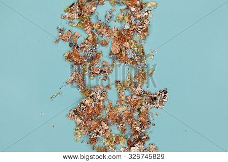 Turquoise Trend Color Background Decorated With Bronze, Silver And Golden Potal Foil - For Post Card