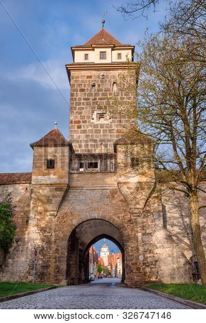 Galgentor (Gallows Gate) entrance to the Old Town of Rothenburg ob der Tauber, Bavaria, Germany. Bamberg is one of the most popular travel destination on Romantic Road touristic route in Germany