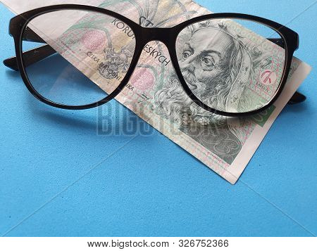 Investment And Promotion For A Better Vision, Czech Banknote Of 100 Korun And Black Plastic Frame Gl