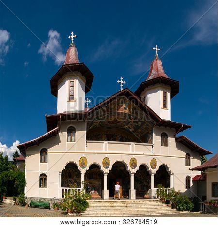 Crasna, Prahova, Romania - July 21, 2019: Front View Of The Crasna Monastery Near Izvoarele, Prahova
