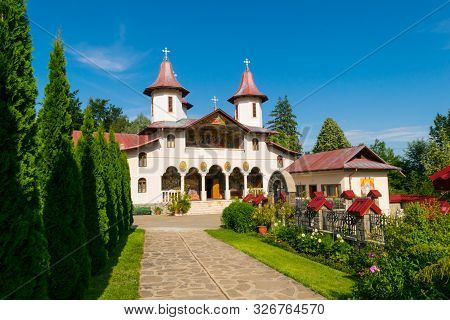 Crasna, Prahova, Romania - July 21, 2019: Front View Of The Crasna Monastery Near Izvoarele, Prahova