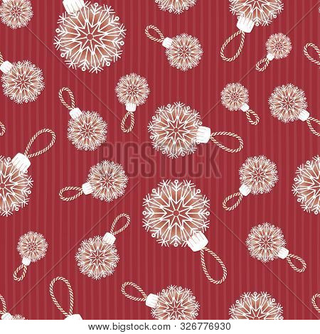 Bohemian Lace Snowflakes Christmas Baubles Vector Seamless Pattern On Red Background For Fabric, Wal