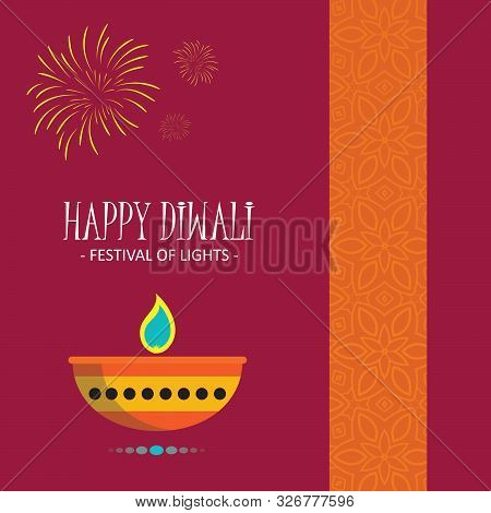 Happy Diwali Indian Hindu Festival Of Lights Holiday Greeting Card Vector
