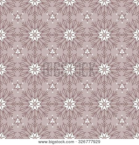 Simple Taupe Monochrome Bohemian Christmas Lace Snowflakes Vector Seamless Pattern Background For Fa