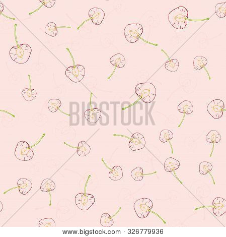 Vector Seamless Pattern With Fruit Slices. Cherries On A Pink Background