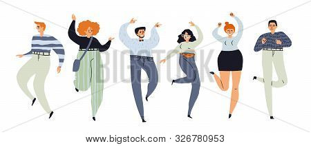 Happy People Dance. Set Of Cartoon Characters In Positions. Funny People In Casual Textured Clothes 