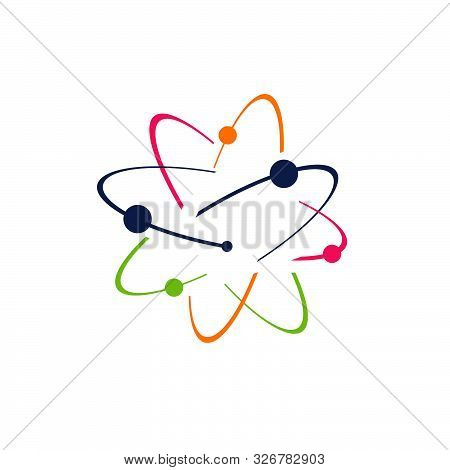 Symbol Of Science Research Atom Logo Vector Icon Illustration. Electrons Rotate In Orbits Around Ato