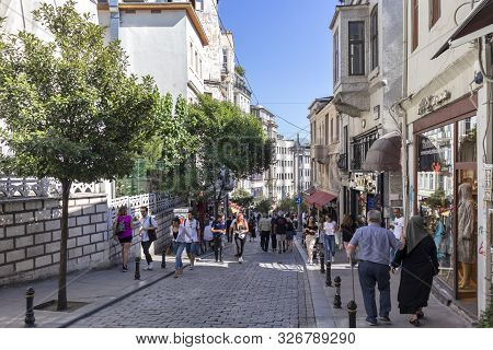 Istanbul, Turkey - July 26, 2019: Walking People At The Pedestrian Street Near Taksim Square At The 