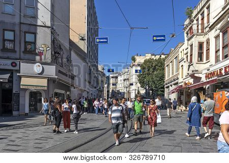 Istanbul, Turkey - July 26, 2019: Walking People At The Pedestrian Street Near Taksim Square At The 