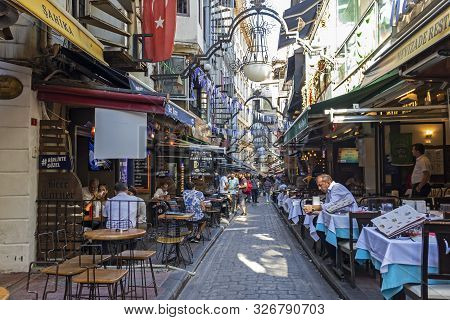 Istanbul, Turkey - July 26, 2019: Walking People At The Pedestrian Street Near Taksim Square At The 
