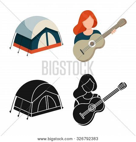 Vector Illustration Of Trekking And Wildlife Logo. Collection Of Trekking And Leisure Vector Icon Fo