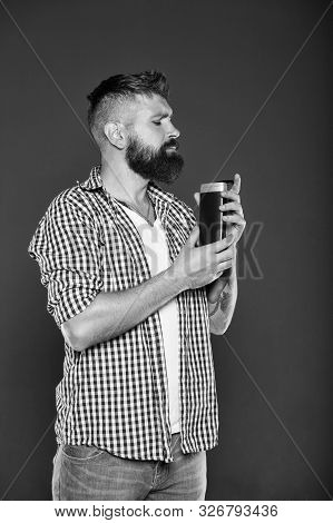 Hair Care And Skincare. Handsome Bearded Guy Recommend Shower Gel Liquid Soap Product. Personal Hygi