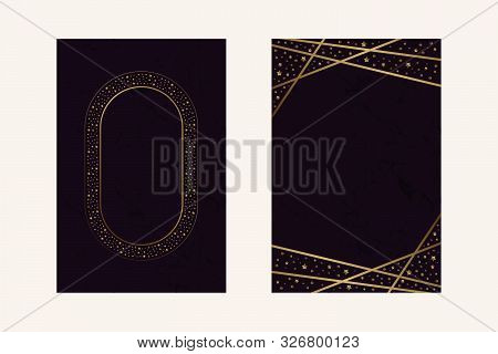 Invitation Cards  Magenta Luxury Leaf Confitti Gold Line Frame With Texture Vector Design