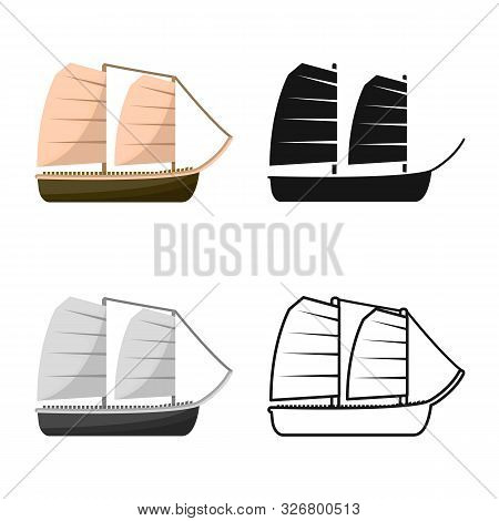 Vector Illustration Of Ship And Vietnamese Sign. Set Of Ship And Boat Stock Vector Illustration.