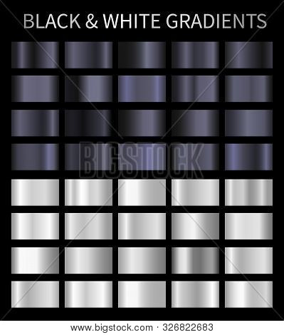 Black And White Vector Gradients. Silver Metallic, Chrome Gradients