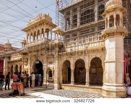 Deshnok, India - Circa March 2018. Devotees Visit Famous Karni Mata Temple.