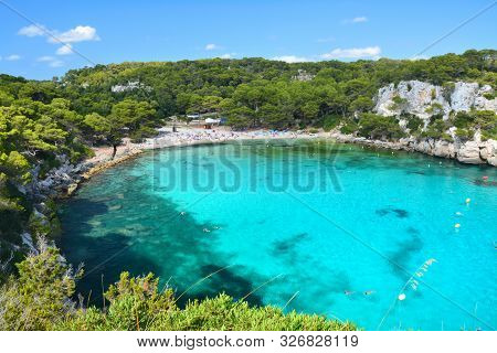 Turquoise Water In Bay Cala Macarella On Menorca Island In Spain