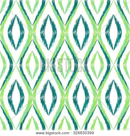 Ikat Ogee Seamless Vector Pattern Illustration. Ethnic Fabric Print Geometric Ikat Pattern. Cool Oge