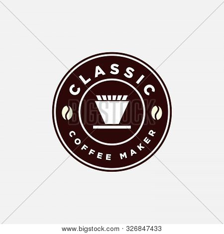 Illustration Of Vintage Coffee Maker V60 Manual Brew Emblem Logo Design Template