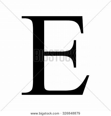 Uppercase Epsilon Icon Illustration. Black Letter On White Background.