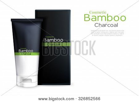 3d Realistic Cream In Tube Package, Luxury Cosmetics With Bamboo And Charcoal. Cleansing Mask And Wr