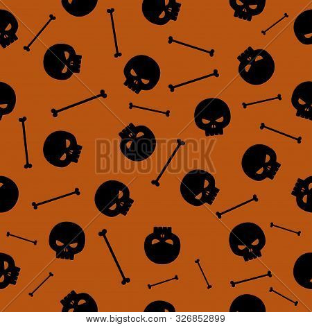 Black Skulls Pattern On An Orange Background