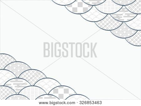 Fan-shaped Background Illustration Using Japanese Pattern, Seigaiha, Kanoko , Checkered Pattern