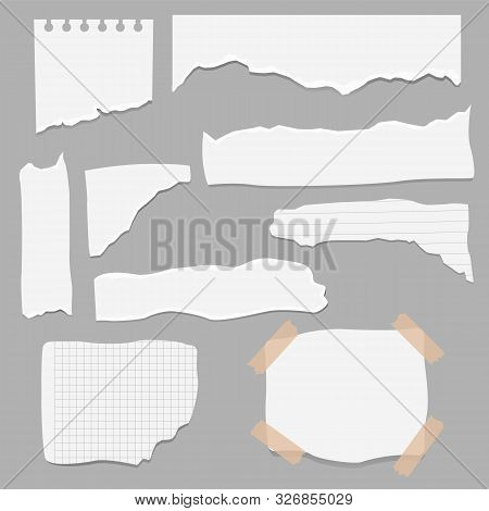 Set Of Paper Different Shapes Scraps. Ripped Papers, Torn Page Pieces And Scrapbook Note Paper Piece