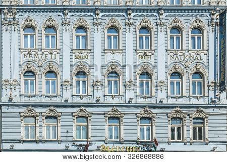 Budapest, Hungary - Aug 4, 2008:  Historic Facade Of Mercure Hotel In Budapest. The   Facade Is A Ty