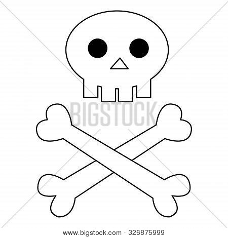 Skull With Bones To Halloween Black Line On White Background Vector Illustration
