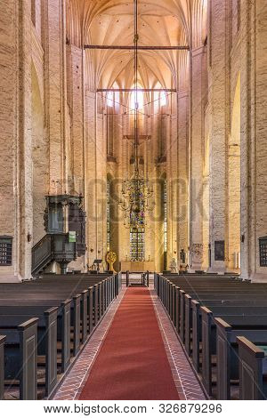 Wolgast, Germany - Aug 13, 2015: Inside Historic Gothic St Petri Church In Wolgast, Usedom, Germany.