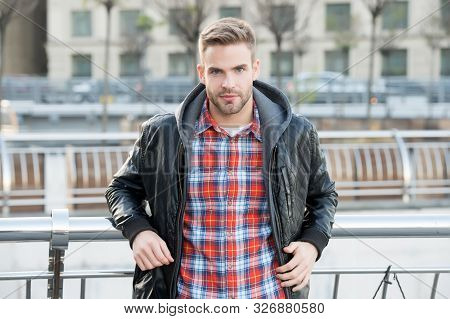 Cool And Confident. Facial Hair And Skin Care Concept. Handsome Face. Handsome Man Unshaven Face And
