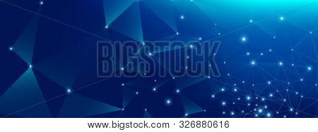 Digital Technology. Big Data Blue. Glow Polygonal Poster. Gradient Geometric Architecture. Technolog