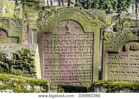 Tombstone On The Old Jewish Cemetery In Frankfurt At The So Called Judengasse