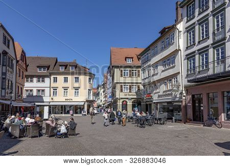 Wertheim, Germany - Apr 6, 2018: People Visit The Pedestrian Zone Of The Scenic Medieval Village Of 