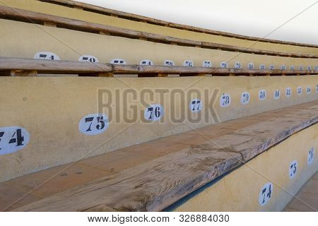 Ronda, Spain - May 17, 2018:  Seat Numbers For The Spectator Of The Bullring Fight In Ronda.  The Bu