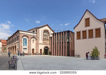 Selestat, France - June 23, 2018: People At The Place In Front Of The Humanist Library  In Selestat.
