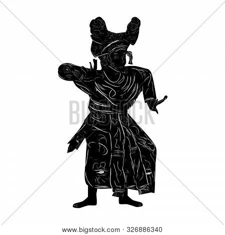 Vector Hand Draw Sketch And Silhouette Of Young Girl Traditional Bali Indonesia .
