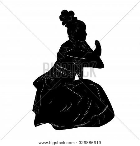 Vector Hand Draw Sketch And Silhouette Of Young Girl Traditional West Java, Sunda  Indonesia .