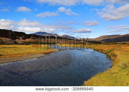 Late summer landscape in Pingvellir National Park, Iceland, Europe
