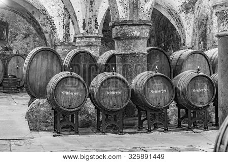 Eberbach, Germany - Dec 29, 2018: Old Vinery In Eberbach. The Abbey Is A Former Cistercian Monastery