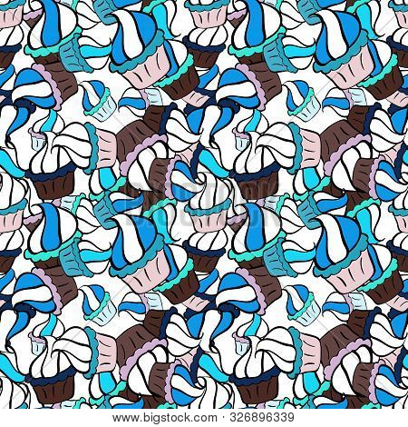 Modern Stylish Texture. Seamless Gentle, Spring On White, Blue And Black Colors. Vector - Stock.