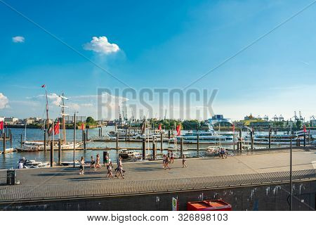 HAMBURG, GERMANY - JULY 24, 2018 : Street view of Cruise ship in the harbor, Hamburg, Germany.