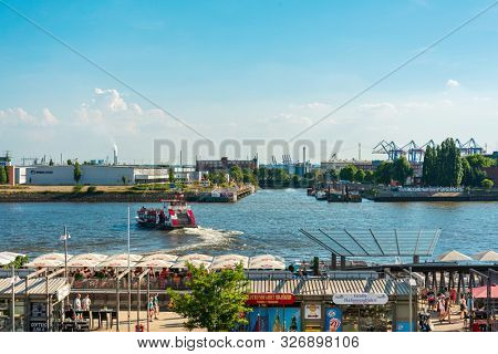 HAMBURG, GERMANY - JULY 24, 2018 : Street view of Cruise ship in the harbor, Hamburg, Germany.