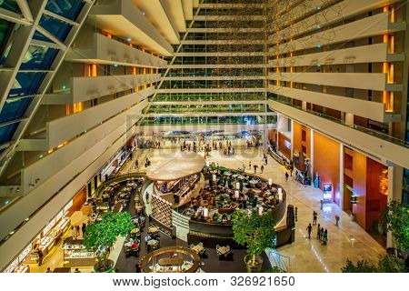 Singapore - APRIL 18 2019: The Shoppes at Marina Bay shopping mall in Singapore