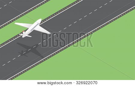 Passenger Plane Takeoff Isometric Vector Illustration. Civil Aviation Industry, Transportation Busin