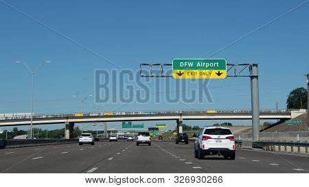 Fort Worth, Texas - May 20, 2019:
Highway Road Towards Dfw Airport With Light Traffic.