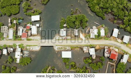 The Village And The Highway Among The Mangroves From Above. Siargao Island, Philippines.