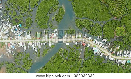 The Village And The Highway Among The Mangroves From Above. Siargao Island, Philippines.